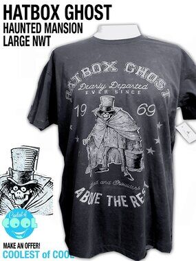 Disney Parks Haunted Mansion Hat Box Ghost Dearly Departed 1969 large Shirt NWT